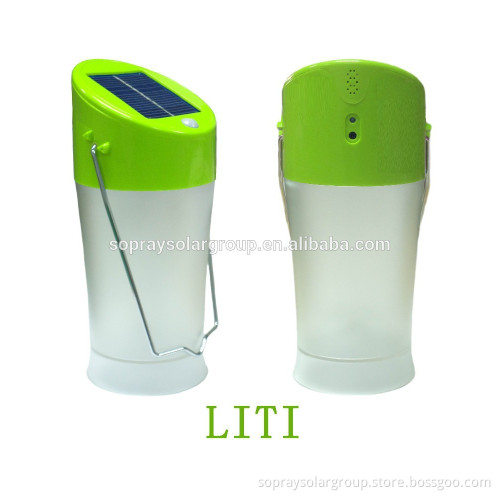 Portable LED solar rechargeable lantern with mobile phone charger